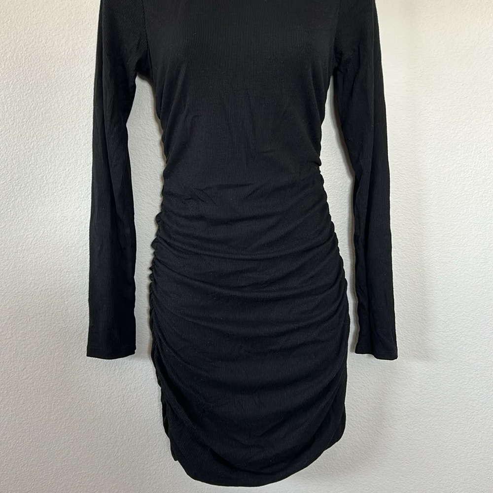 Princess Polly Newton Black Strappy Cutout Back Long Sleeve Ruched Mini Dress - Picture 6 of 13